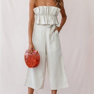 Linen Ruffle Jumpsuit Bow Detail